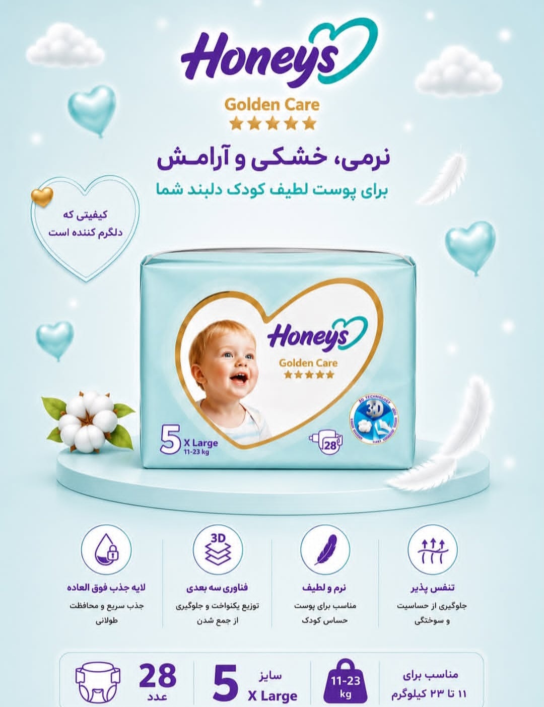 پوشک بچگانه هانیزسایز۵عددی۲۸