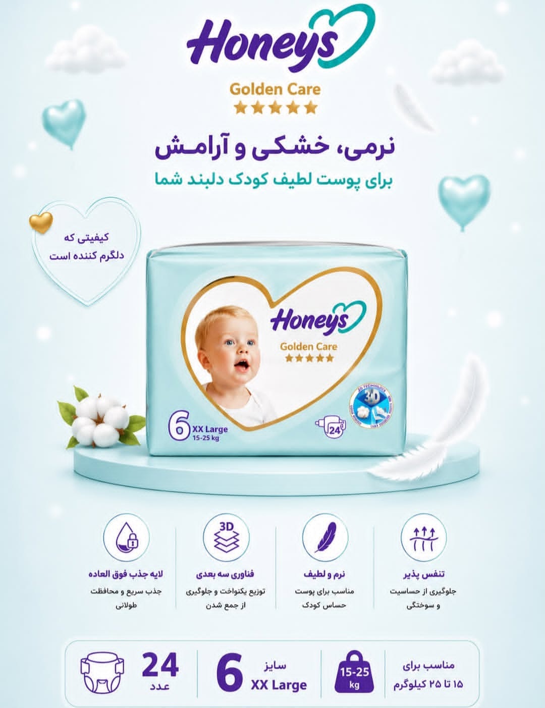پوشک بچگانه هانیزسایز۶عددی۲۴