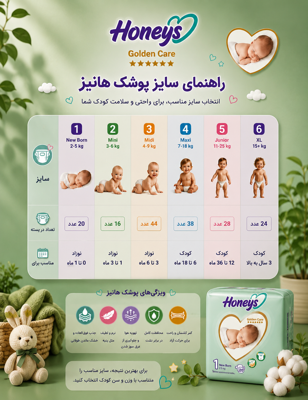 پوشک بچگانه هانیزسایز ۵ عددی ۱۰ فقط۳۲۵هزارتومانboticcactus.irانقضا زیااادوجدید